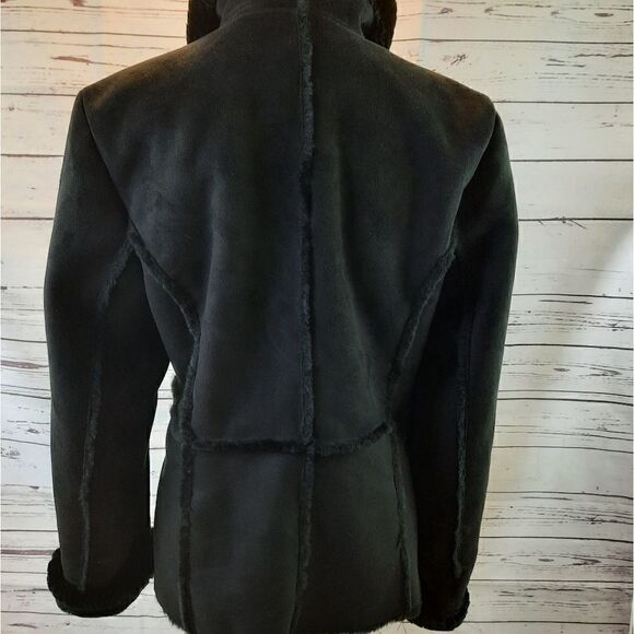 Liz Claiborne Faur Fur Coat Black Suede - Picture 6 of 11